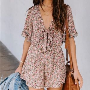 VICI Floral Tie Front Romper